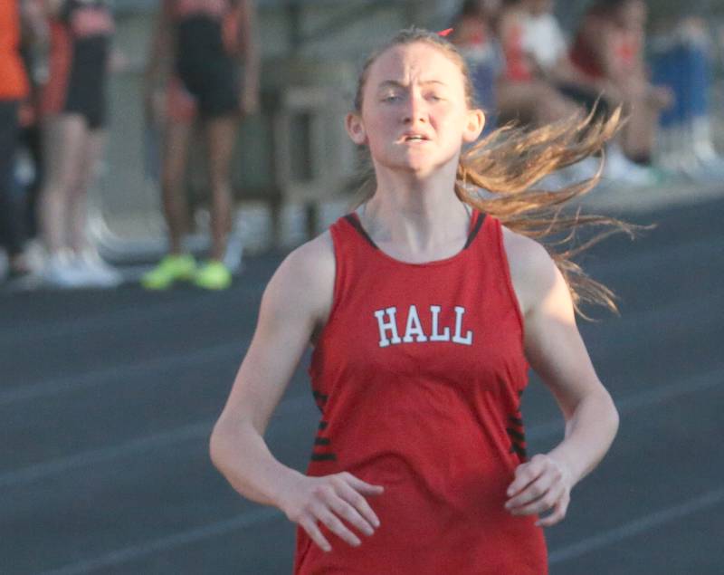 Hall's Jadelyn Wangelin competes in the 800 meter run during the Ferris Invitational on Monday, April 15, 2024 at Princeton High School.