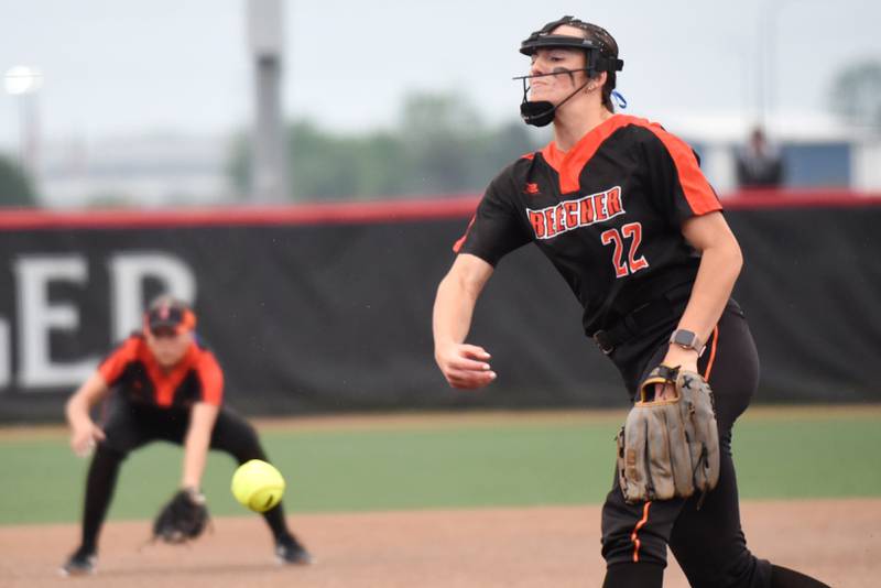 Beecher's Taylor Norkus throws a pitch during the Class 2A State championship game against Carterville Saturday, June 7, 2025 at the Louisville Slugger Complex in Peoria.