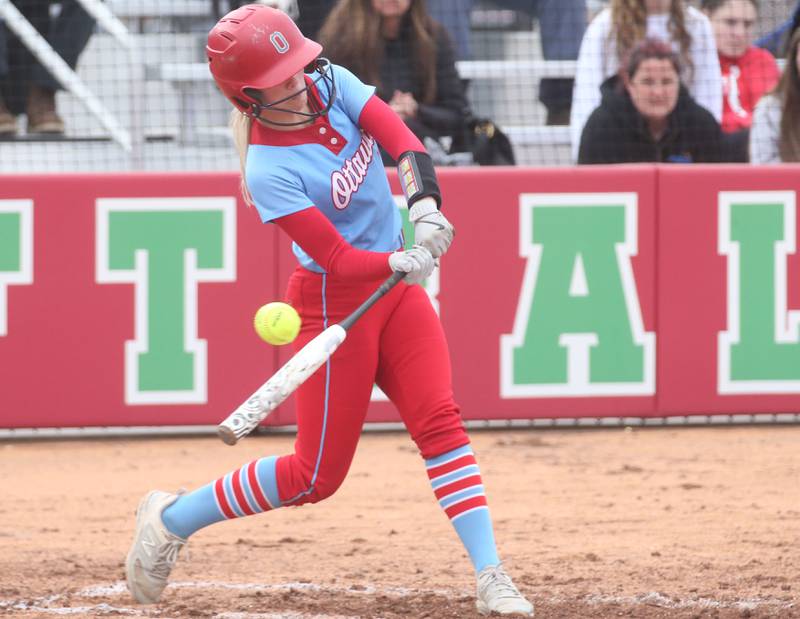 Ottawa's Addy Miler strikes out swinging against L-P on Monday, April 21, 2025 at the L-P Athletic Complex in La Salle.