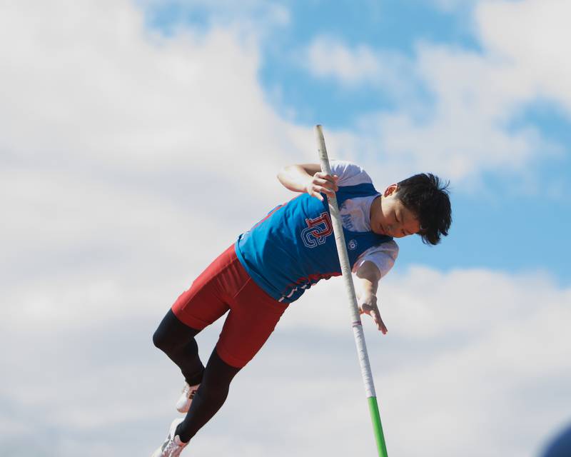 Dundee Crown's Max Posecion competes in the Pole Vault at the Peterson Prep Invitational by Kaneland on Saturday, April 20,2024 at West Aurora High School in Aurora.