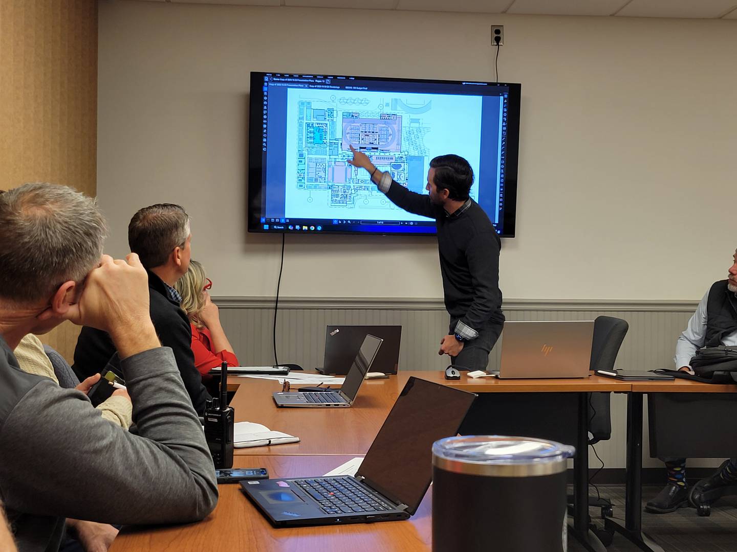 Damien Schlitt, director of K-12 education design for BLDD Architects, presents design development documents to the Bradley-Bourbonnais Community High School operations committee on Thursday, Oct. 30, 2025.