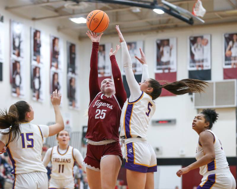 Plainfield North's Sydney Scott (25) puts up a shot during their Regional Final basketball game between Downers Grove North at Plainfield North. Feb 20, 2025 in Plainfield.
