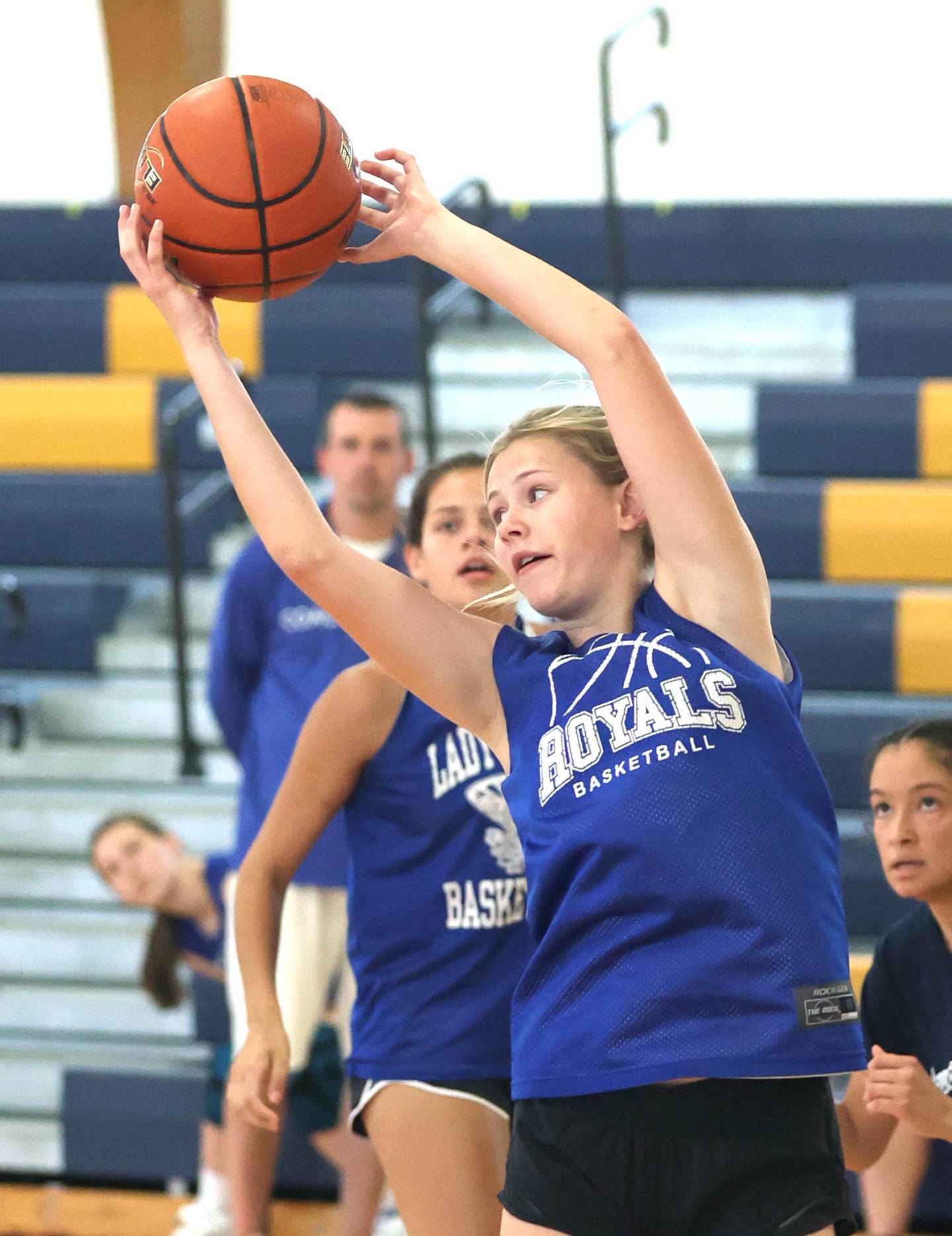 Hinckley-Big Rock's Anna Herrmann grabs a rebound during a summer game against Hiawatha Thursday, June 30, 2022, at Hiawatha High School in Kirkland.