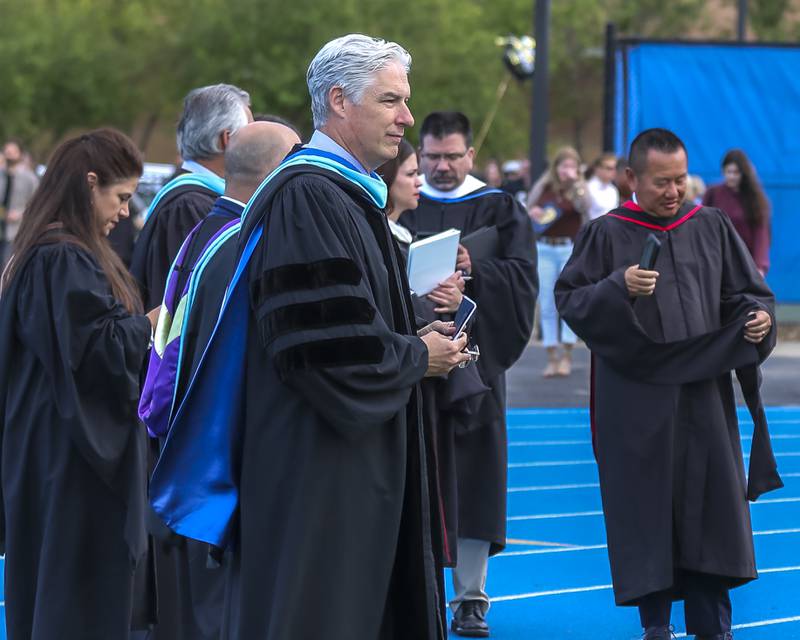 District 204 Board of Education gathers before the start of the Lyons Township High School Graduation ceremony Wednesday, May 28, 2025  in Western Springs.