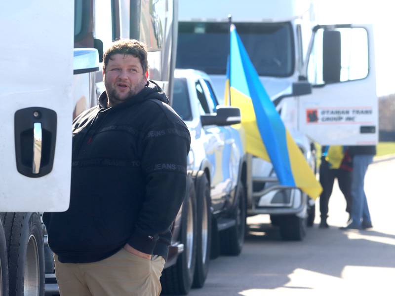 Volodymyr Sovtysik gathers with other drivers Saturday morning in East Dundee to begin the Deblockade Mariupol truck protest rally hosted by Help Ukraine Foundation LTD to bring attention to the blockade of Mariupol.
