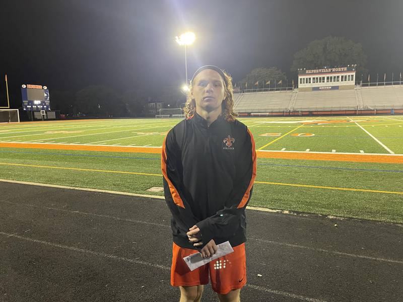 St. Charles East junior defender Jake Walker following St. Charles East's 1-1 draw against Naperville North on Thursday. Photo by Jake Bartelson.