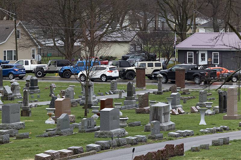 Vehicles line the route to Riverside Cemetery on Thursday, April 4, 2024, in recognition of Jayden Hanson. Jayden’s uncle put out a request of “cool vehicles of any kind” to be part of the funeral procession for the 14-year-old.