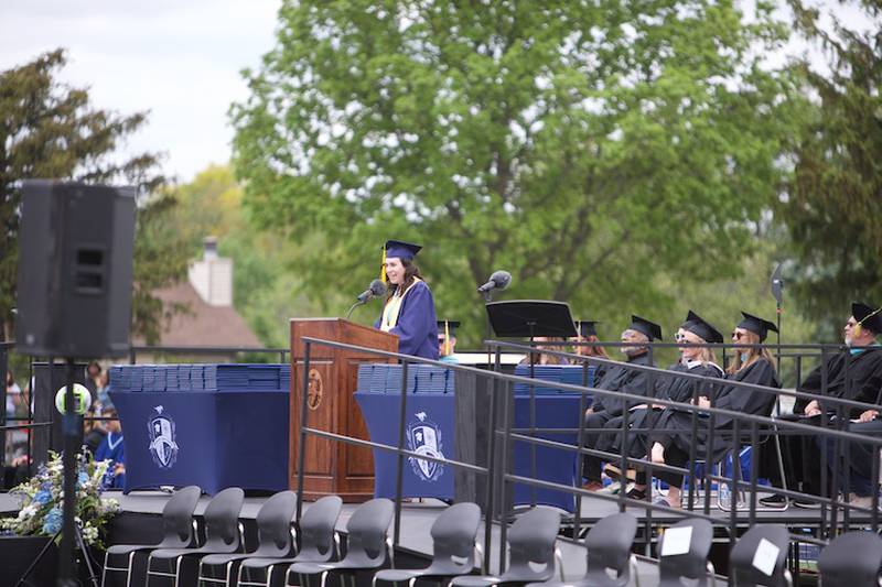 Downers Grove South Juliana Conyer gives the Commencement Address at the Commencement Ceremony on Sunday, May 18, 2025 in Downers Grove.