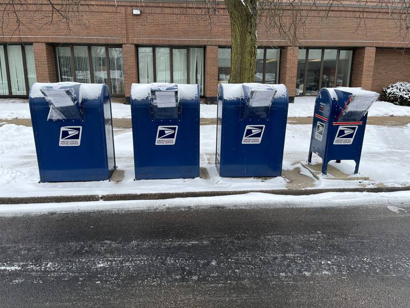 Four outdoor mailboxes were not in use on Thursday, Jan. 26, 2023, at the Joliet post office at 2000 McDonough Street, as they were taped off.