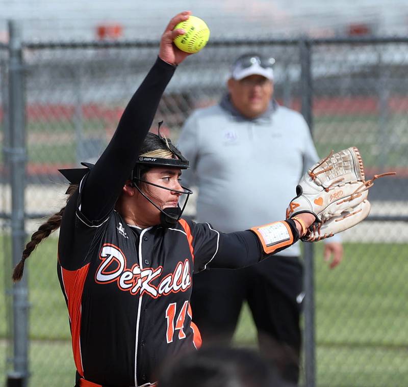 DeKalb's Jasmine Rodriguez delivers a pitch Thursday, May 22, 2025, during their game against Dixon at DeKalb High School.