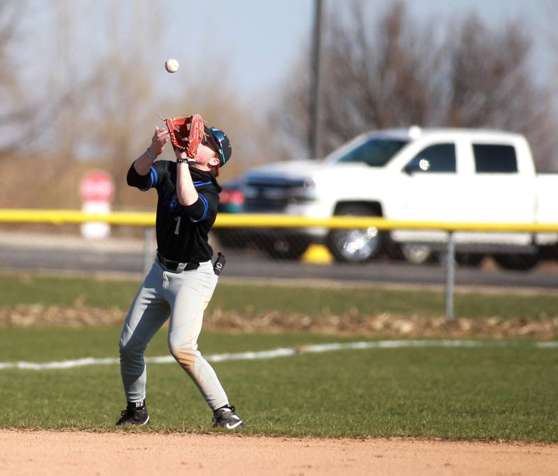 St. Charles North’s Mason Netcel makes a catch during a game on Tuesday, April 8, 2025 at Burlington Central.