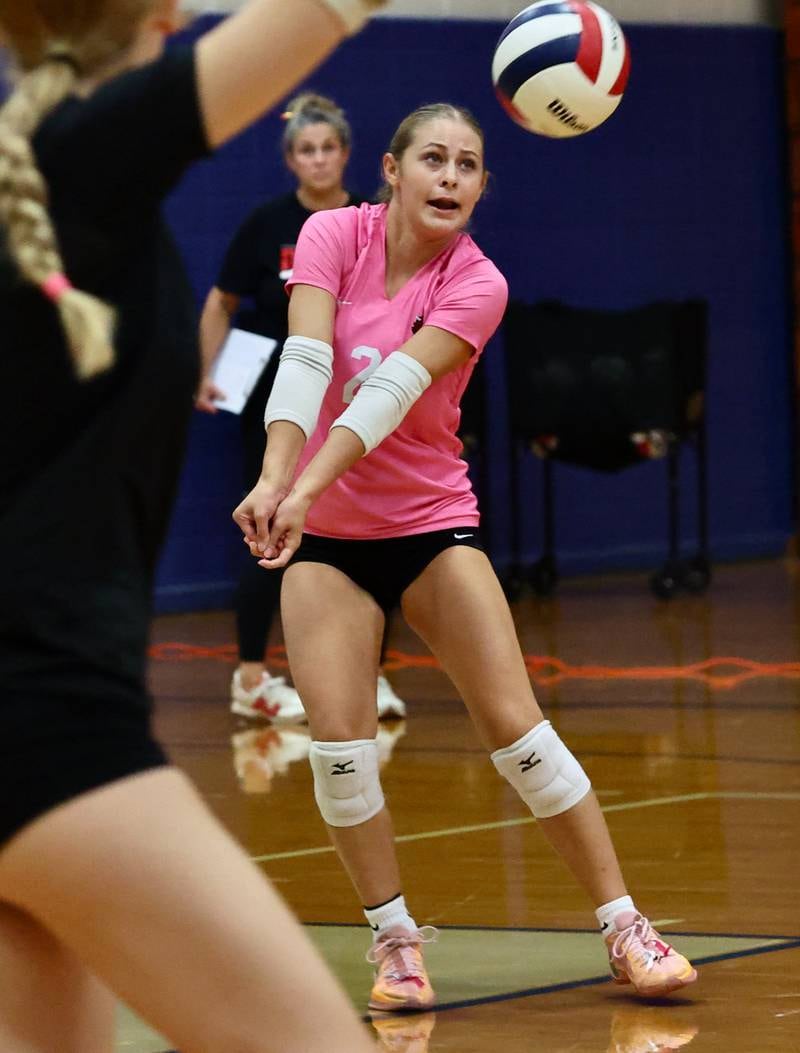 Hall's Evelyn Bryant bumps the ball during a match against Princeton on Tuesday, Sept. 16, 2025 in Princeton.