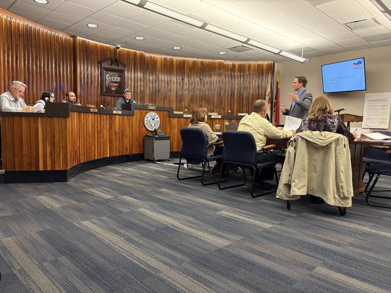 Seth Uphoff, an attorney representing TotalEnergies, speaks to the Streator Plan Commission about a proposed solar project of Golf Road on Tuesday, Nov. 18, 2024.