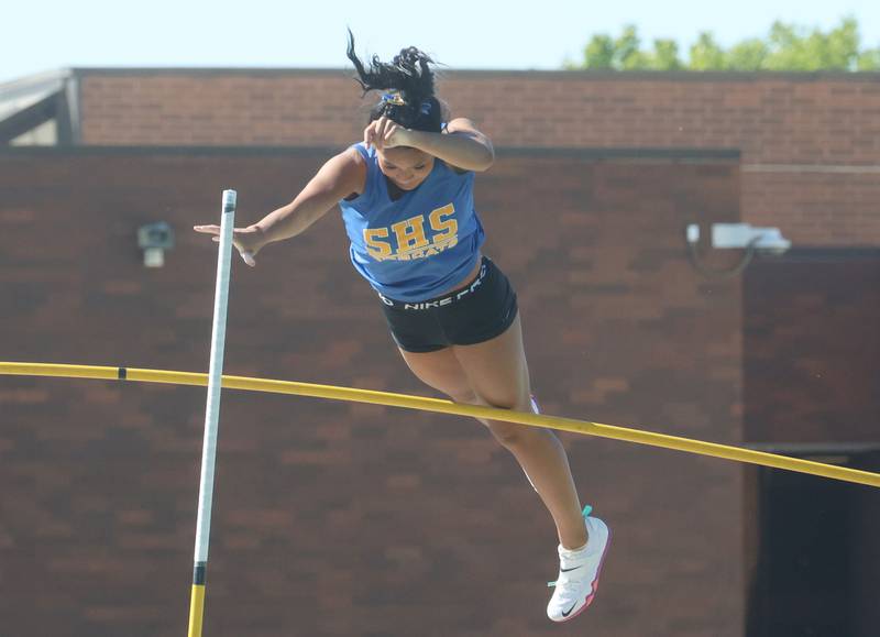 Somonauk's Alexis Punsalan competes in the pole vault during the Class 1A Sectional meet on Thursday, May 14, 2026 at Seneca High School.