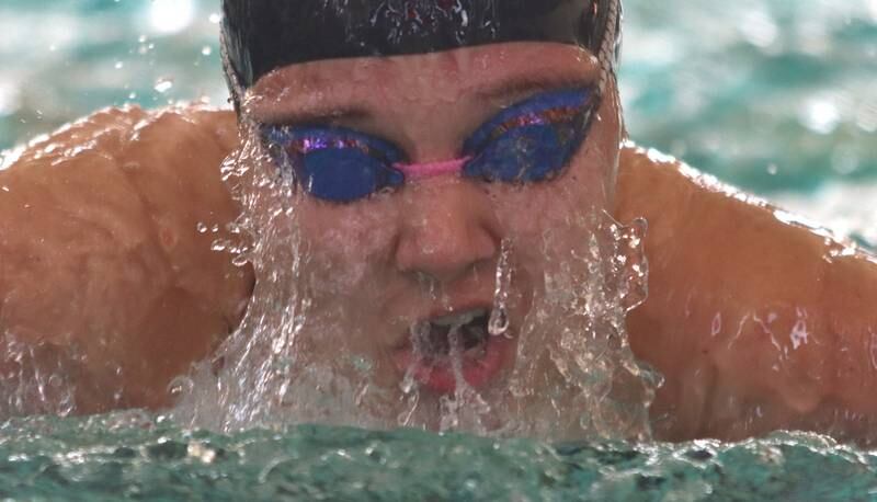 Crystal Lake South co-op’s Abby Uhl competes in the 200-yard IM during the Fox Valley Conference Championship Meet at Woodstock North High School on Saturday, Nov. 2, 2024 in Woodstock .