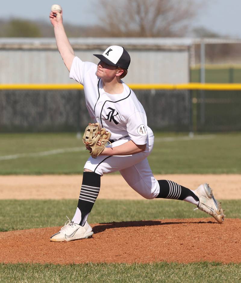 Kaneland's Alex Schiefer delivers a pitch during their game against Sycamore Thursday, May 4, 2023, at Kaneland High School.