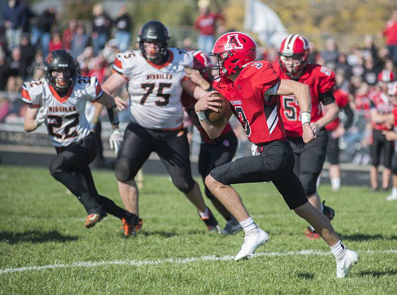 Amboy's Tucker Lindenmeyer runs for yards against Milledgeville Saturday, Nov. 6, 2021.