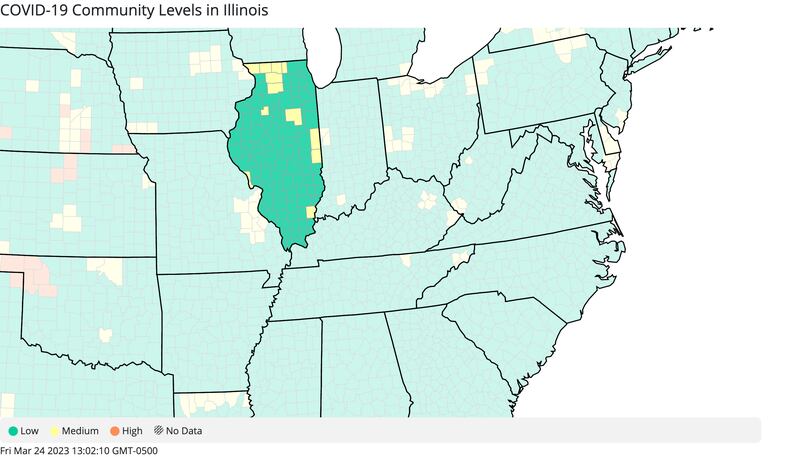 The latest COVID-19 community levels for Illinois as of Friday, March 24, 2023