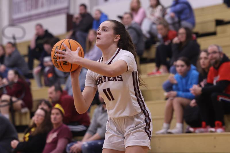 Lockport’s Laura Arstikaitis lines up the 3-point shot against Bradley-Bourbonnais on Thursday, Jan 16, 2025 in Lockport.