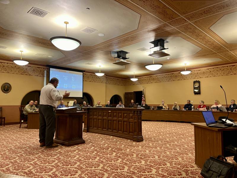 Ogle County resident Mike Bowman spoke out against the planned solar project in Haldane after the county board voted 13-11 to approve it on Tuesday, Dec. 17, 2024.