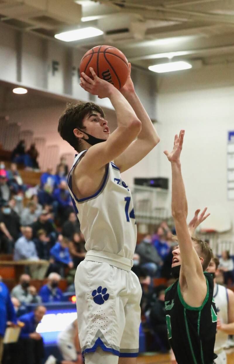 PHS junior Grady Thompson shoots for two Saturday night against Rock Falls at Prouty Gym.