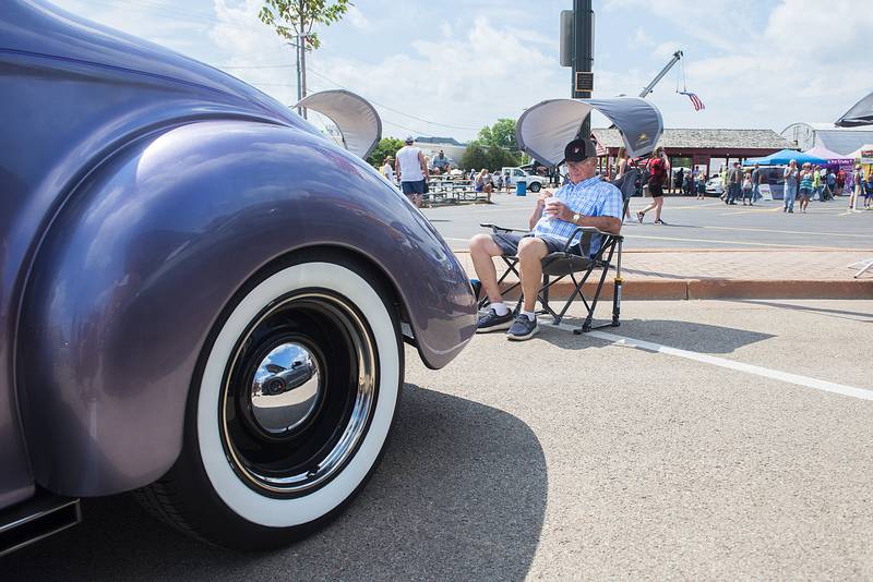 “Life is good,” said Karl Nielsen of Woodstock as he digs into some cool ice cream and shows off his 1941 Willys hot rod Sunday, Aug. 28, 2022 during Amboy Depot Days’ car show.