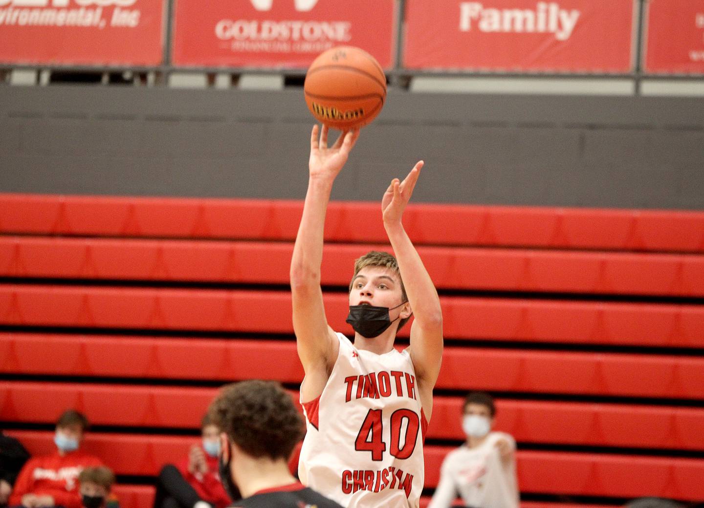 Timothy Christian's Ben VanderWal goes for three during a home game in Elmhurst against Benet Academy on Friday, March 12, 2021.