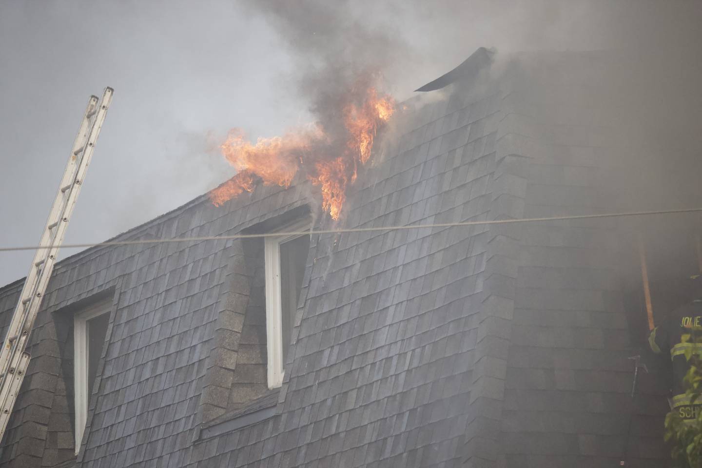A fire at an apartment building on Tuesday, June 10, 2025, near Essington Road in Joliet.