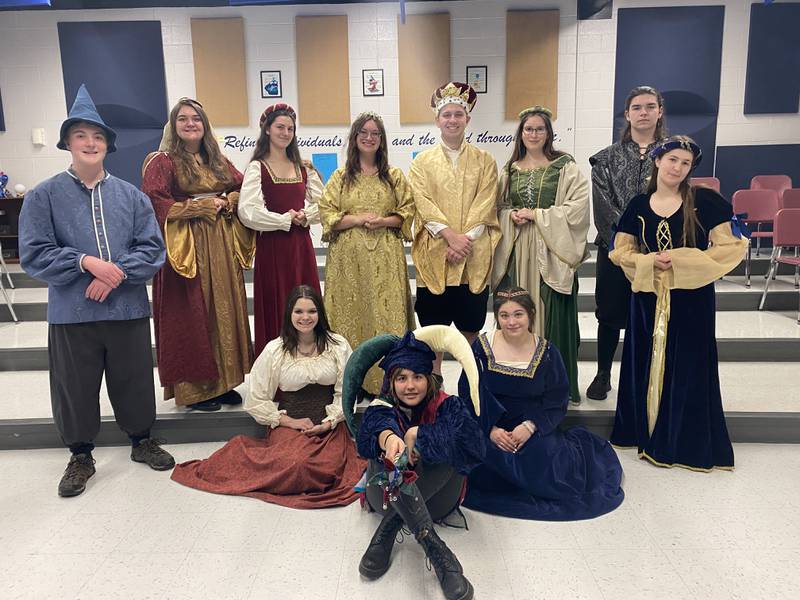 This year's Madrigal performances at Johnsburg High School will be performed by (standing, left to right) Samuel Hilliard, Dayna Hiller, Micayla Wacaser, Abigail Thompson, Jadon Spears, Cassandra Gebis, Gunner Kimball, Catt Utley, (sitting, left to right) Kendall Berg, Anna Wiginton, Zaraj Carrucini, and (not pictured) Alicia Hurley.