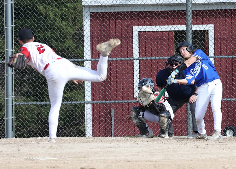 Hinckley-Big Rock's Saje Beane takes a cut at a pitch from Indian Creek's Jacob Coulter during their game Monday, April 29, 2024, at Indian Creek High School.