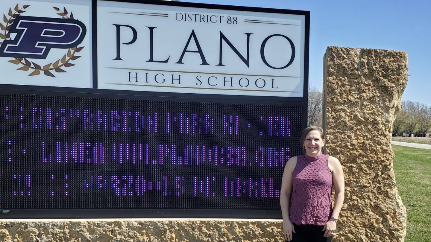 Plano instructional coach Nicole Ciesla outside Plano High School Wednesday, April 12, 2023.