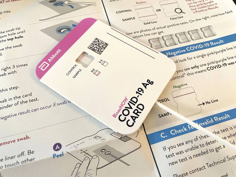 Photo by: STRF/STAR MAX/IPx 2022 1/15/22 Insurance now covers at-home COVID testing kits. Here, a BinaxNow test shows a negative result for the novel Coronavirus.