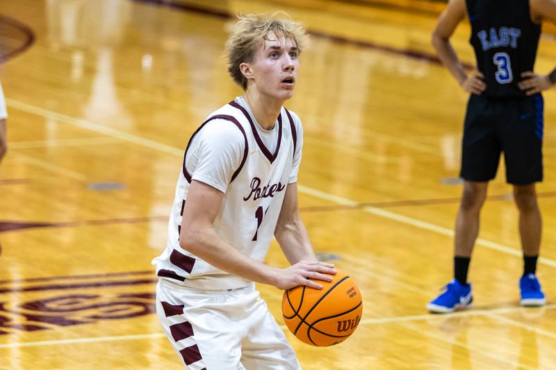 Lockport's Nedas Venckus shoots a free throw during a varsity basketball game against Lincoln-Way East at Lockport Township High School East Campus on Jan. 23, 2026.