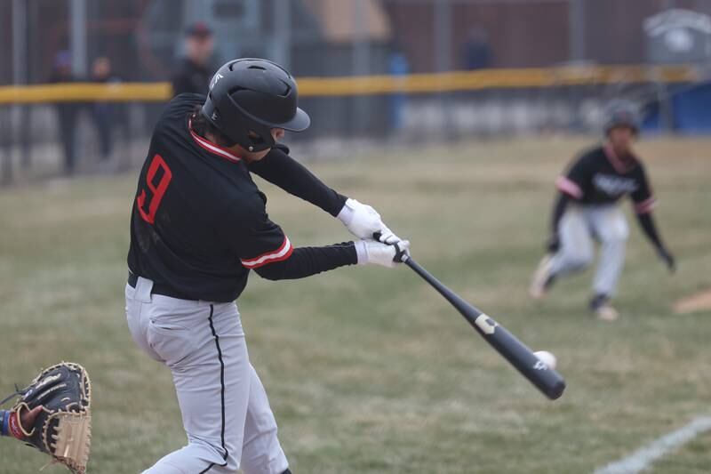 Bolingbrook’s Jonny Carrera drives in a run against Joliet Central on Tuesday, March 21st. 2023.