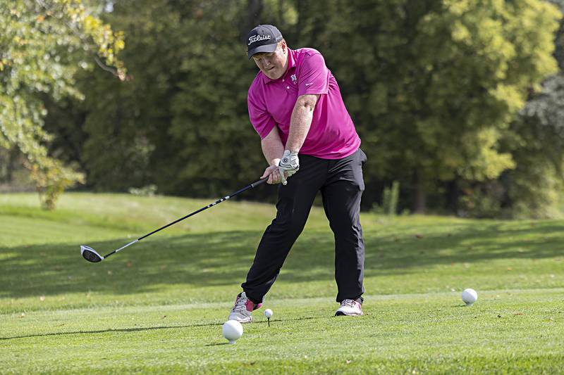 Rock Falls’ Brody Van tees off on #1 Wednesday, Sept. 27, 2023 during the class 2A golf regionals at Deer Valley Country Club.