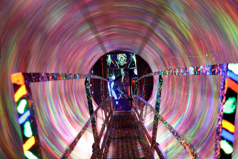 A spinning tunnel is one of the highlighted features in the Nightmare Haunted Attraction on Saturday, Oct. 14, 2023 at the Bureau County Fairgrounds in Princeton.