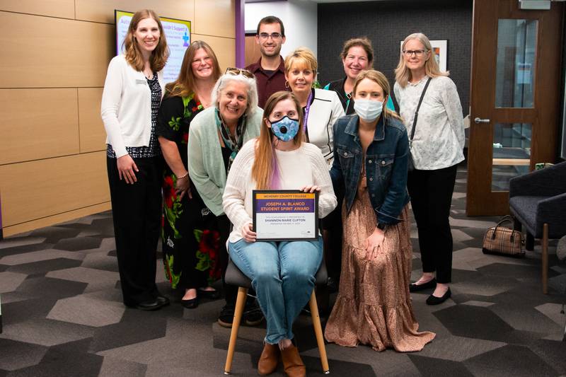 MCC’s Access and Disability Services staff presented this year’s Joe Blanco Award to Shannon-Marie Clifton (front and center) and Mark Molgado (not pictured).