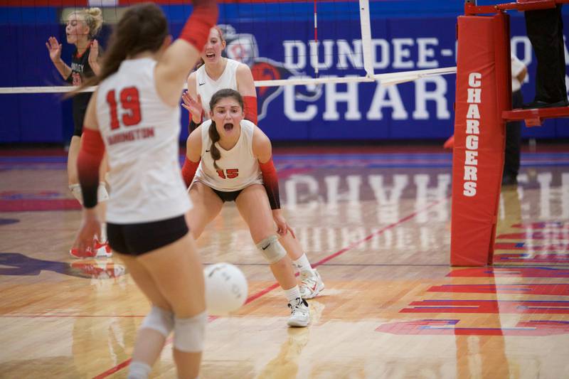 Barrington's Gwen Adler watches as the ball go out of bounds against Huntley at the Class 4A Super Sectional Final on Friday, Nov. 4,2022 in Dundee.