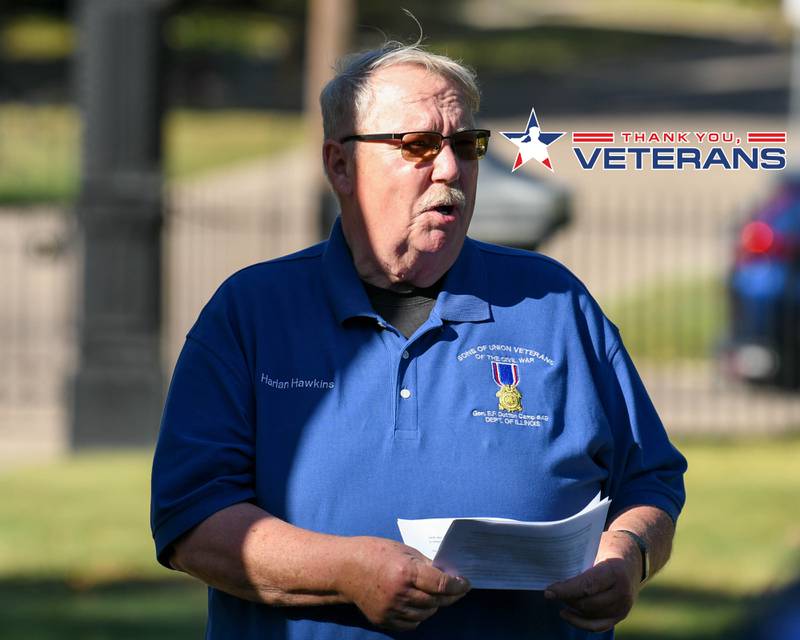 Harlan Hawkins talks about H.C. Whittemore during the Etched in Stone cemetery walk on Sunday Oct. 5, 2025, held at Elmwood cemetery in Sycamore.