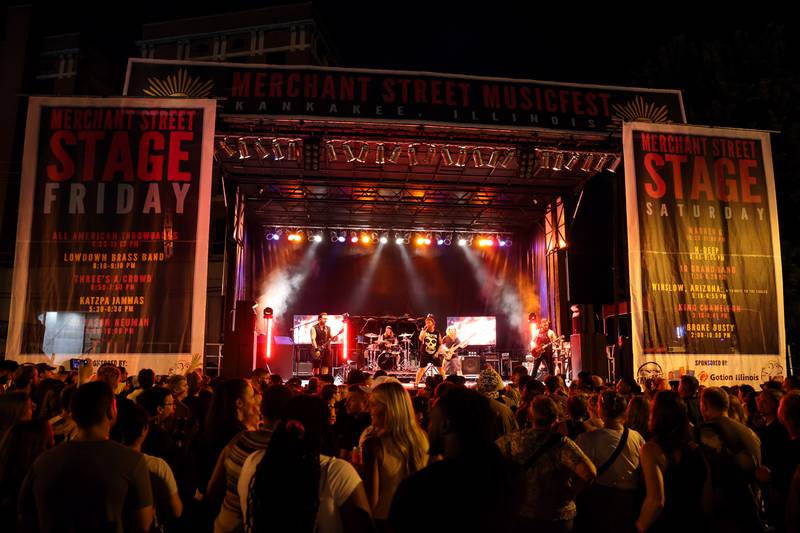 The All American Throwbacks perform on the Merchant Street Stage during Merchant Street MusicFest on Friday, July 25, 2025.