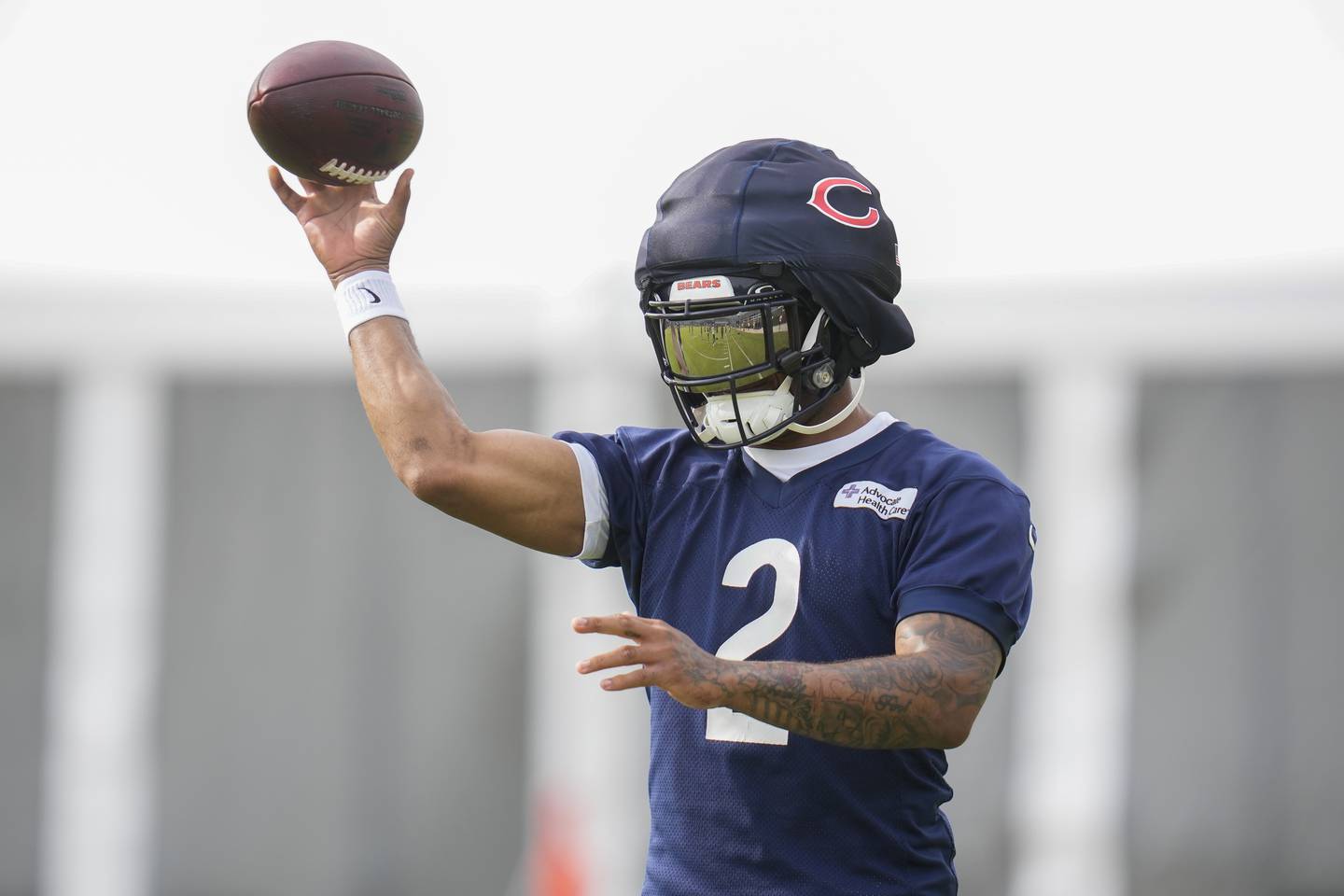 Chicago Bears wide receiver DJ Moore (2) during practice at NFL football training camp Thursday, July 24, 2025, in Lake Forest, Ill. (AP Photo/Erin Hooley)