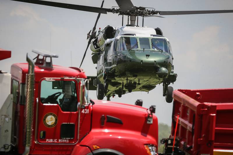 Five aircraft with United States of America markings landed at McHenry County College in Crystal Lake Tuesday, July 6, 2021, the day before President Joe Biden was set to appear at the college.