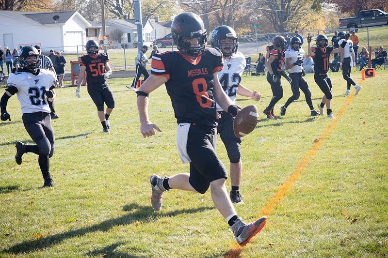 Millledgeville's Conner Nye takes it in for a touchdown Saturday, October 29th in the Missiles first round playoff game against the West Prairie Cyclones.