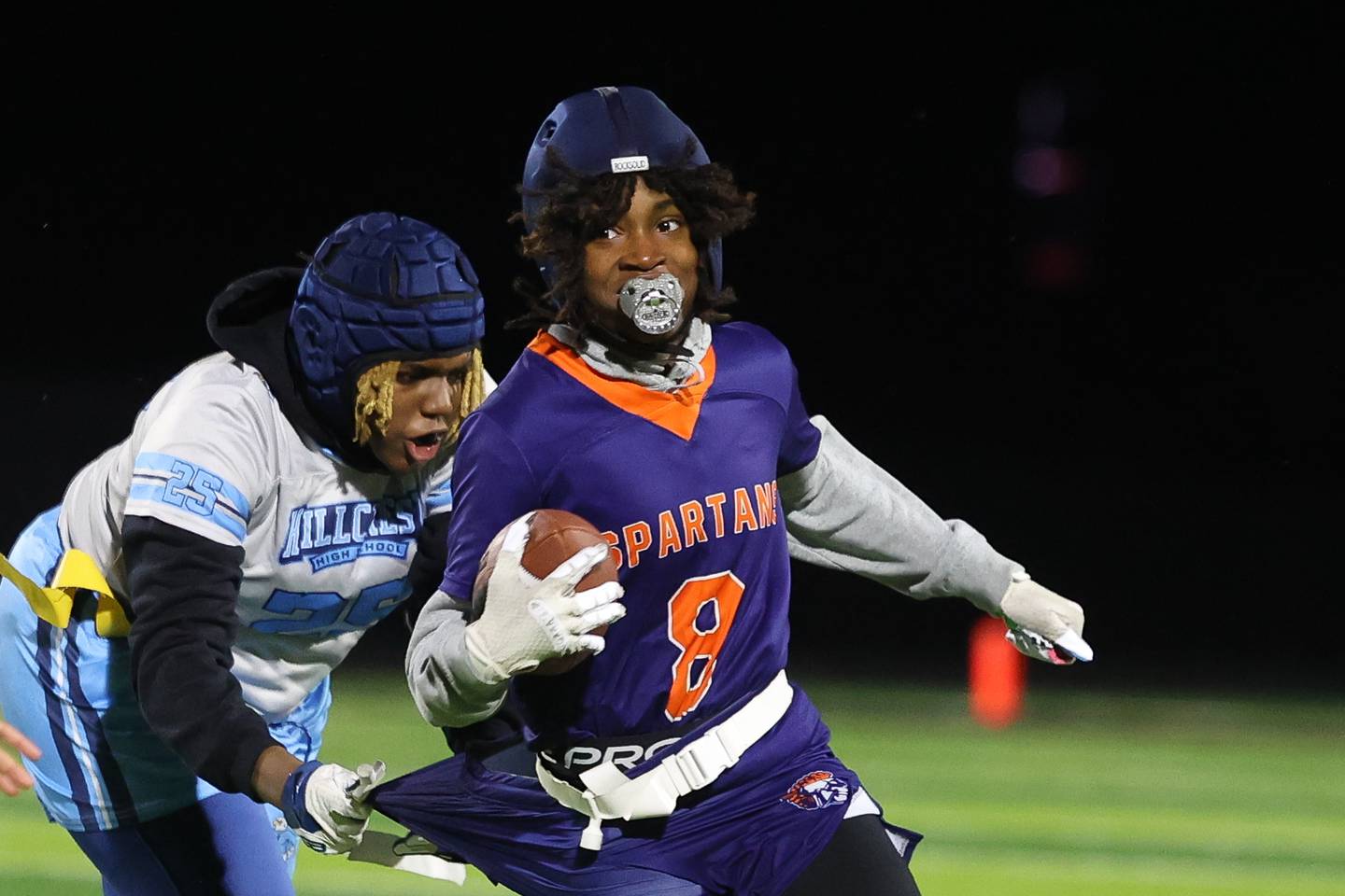 Romeoville’s Milan Cadet rushes against Hillcrest in the Rich Township Sectional semifinal on Tuesday, Oct. 15, 2024 in Richton Park.