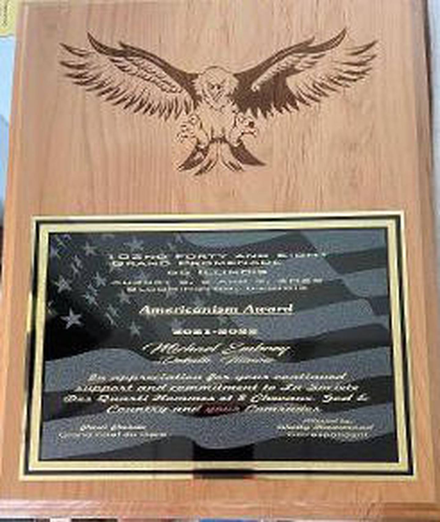 DeKalb U.S. Air Force veteran Michael Embrey recently received the 2022 State of Illinois award for ‘Americanism’, recognized for his work on behalf of veterans by the Illinois Veterans Honors Society, more commonly known as the Forty & Eight. The awards ceremony was held in Bloomington in August 2022. (Photo provided by Michael Embrey)