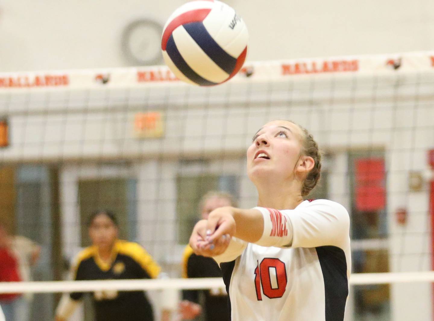 Henry-Senachwine's Rachel Eckert bumps the ball in the air against Putnam County on Thursday, Aug. 28, 2025 at Henry-Senachwine High School.