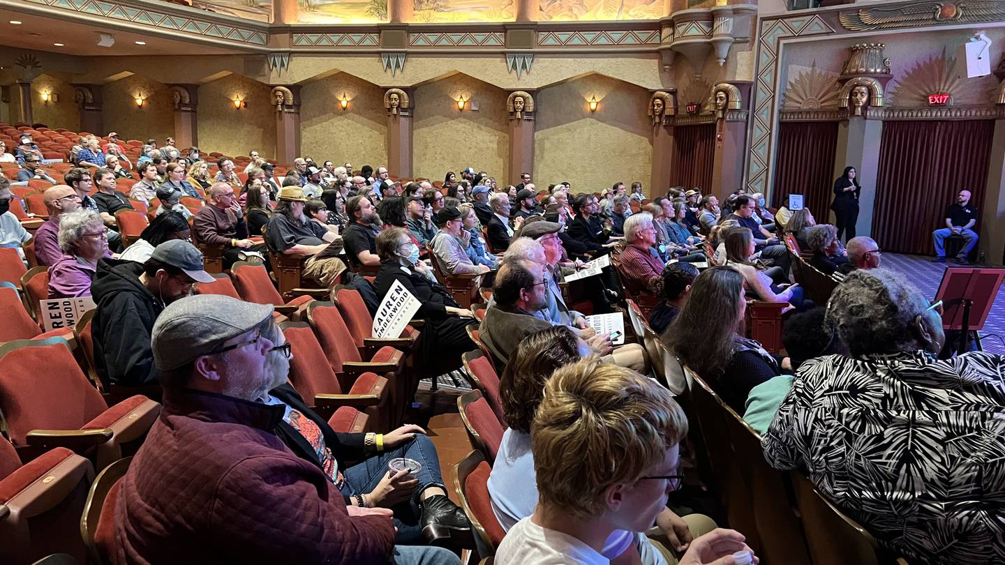 A crowd gathered in DeKalb's Egyptian Theatre on Nov. 2, 2022 to hear U.S. Rep. Lauren Underwood, D-Naperville, speak before a set from Illinois musician Jeff Tweedy.