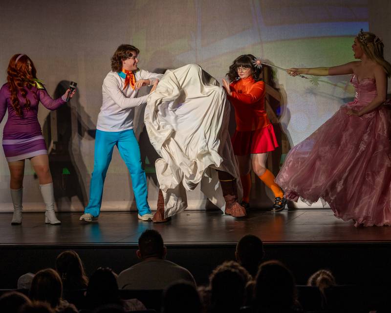Cast of 'Scooby Doo' fight 'ghost' during performance of "New Year, New Friends" on Saturday, December 27, 2025 at Stage 212 in LaSalle.