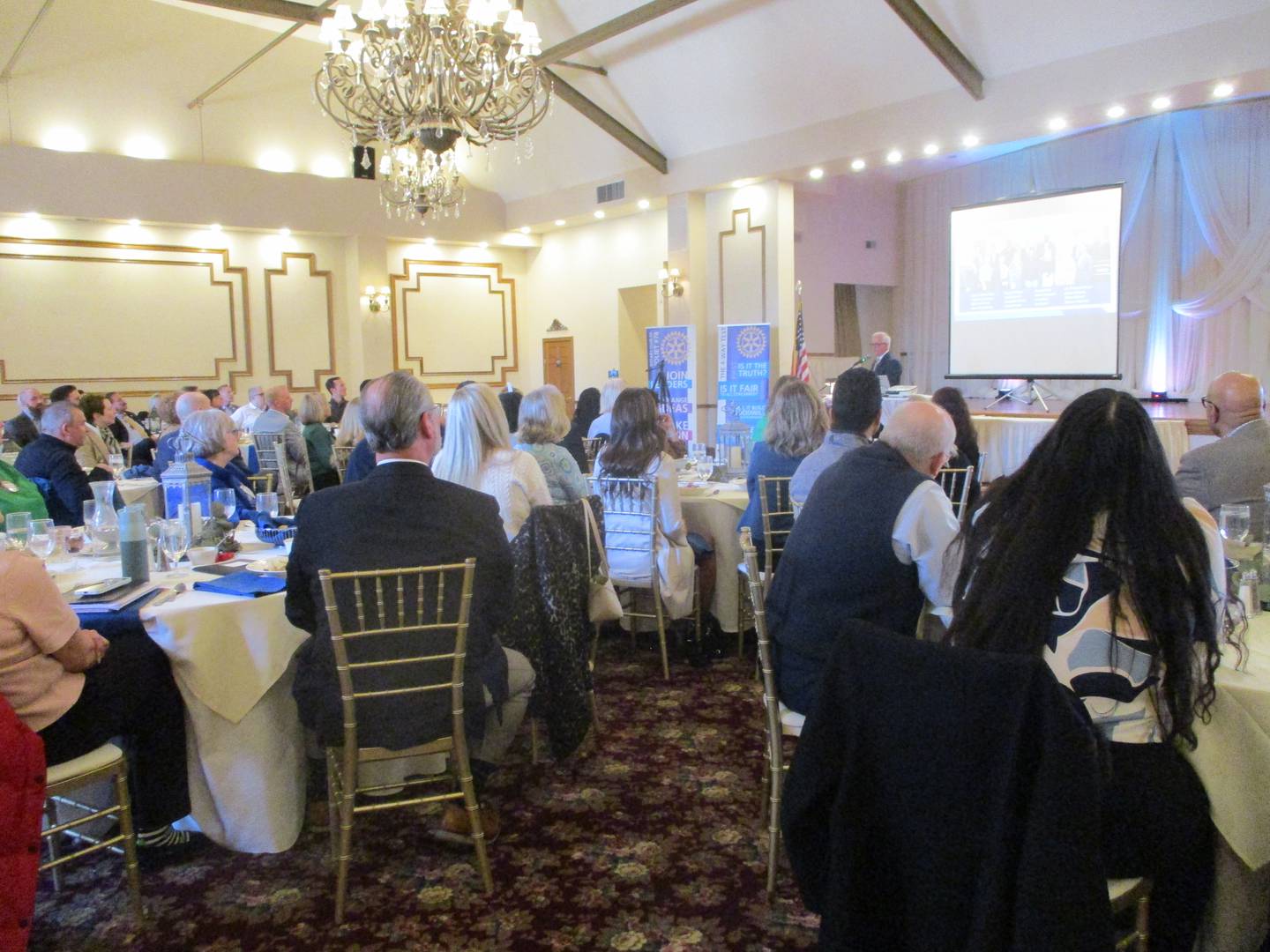 About 100 people gathered Tuesday at the Jacob Henry Mansion for a meeting of the Rotarian Club of Joliet, who heard a presentation from Mayor Terry D'Arcy. March 11, 2025