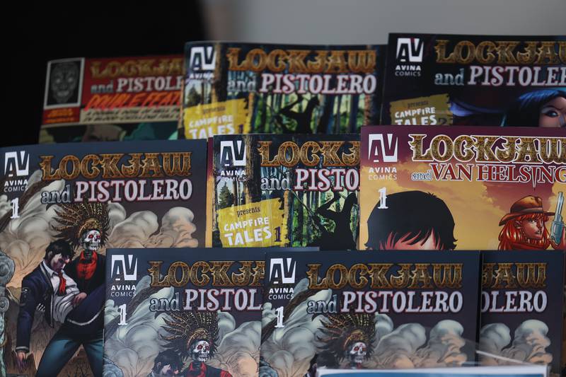 Avina Comics, an independent comic publisher based in Chicago, promotes their Lockjaw and Pistolero series at Comicolopis, Lockport’s 7th annual Comic and Fandom Con on Saturday, July 29.